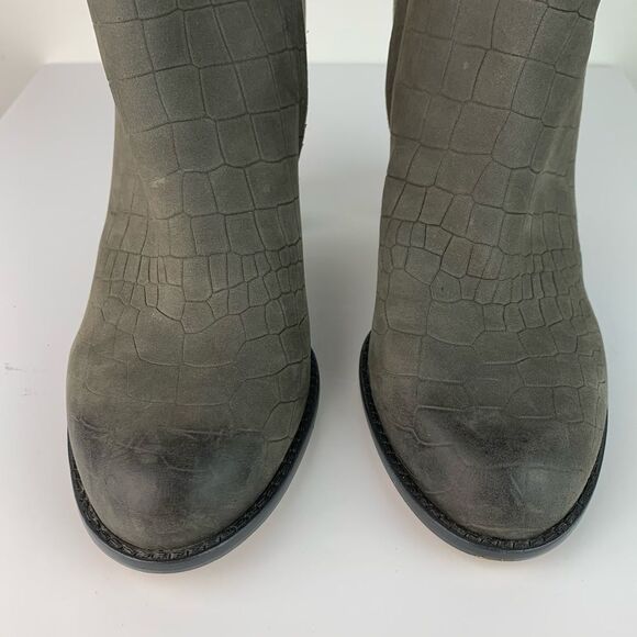 Sam Edelman Women’s Gray Leather Crocodile effect Reyes heeled ankle boots 6.5 - Picture 6 of 15